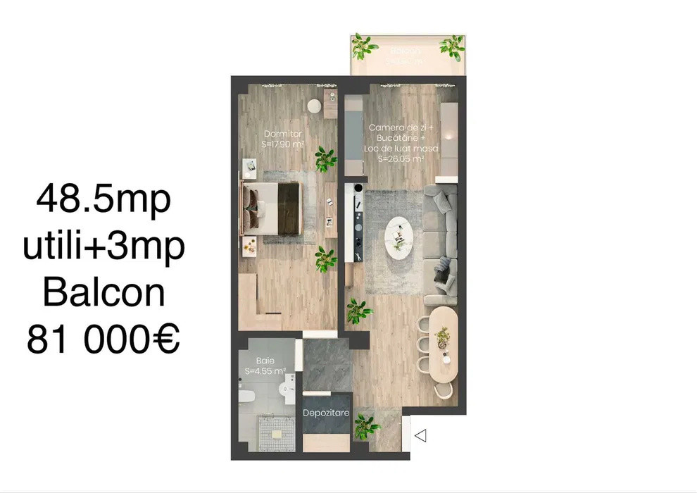 Apartament 2 camere, etaj1/3, bloc nou, intabulat, loc parcare, Valea Lupului