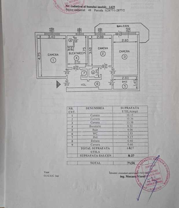 Apartament 3 camere decomandat Pacurari-Scoala Elena Cuza